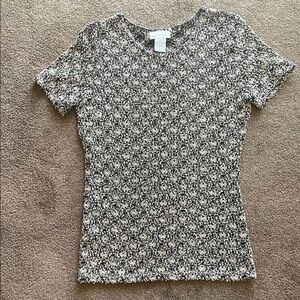 NICOLA Black and White Floral Short Sleeve Tee